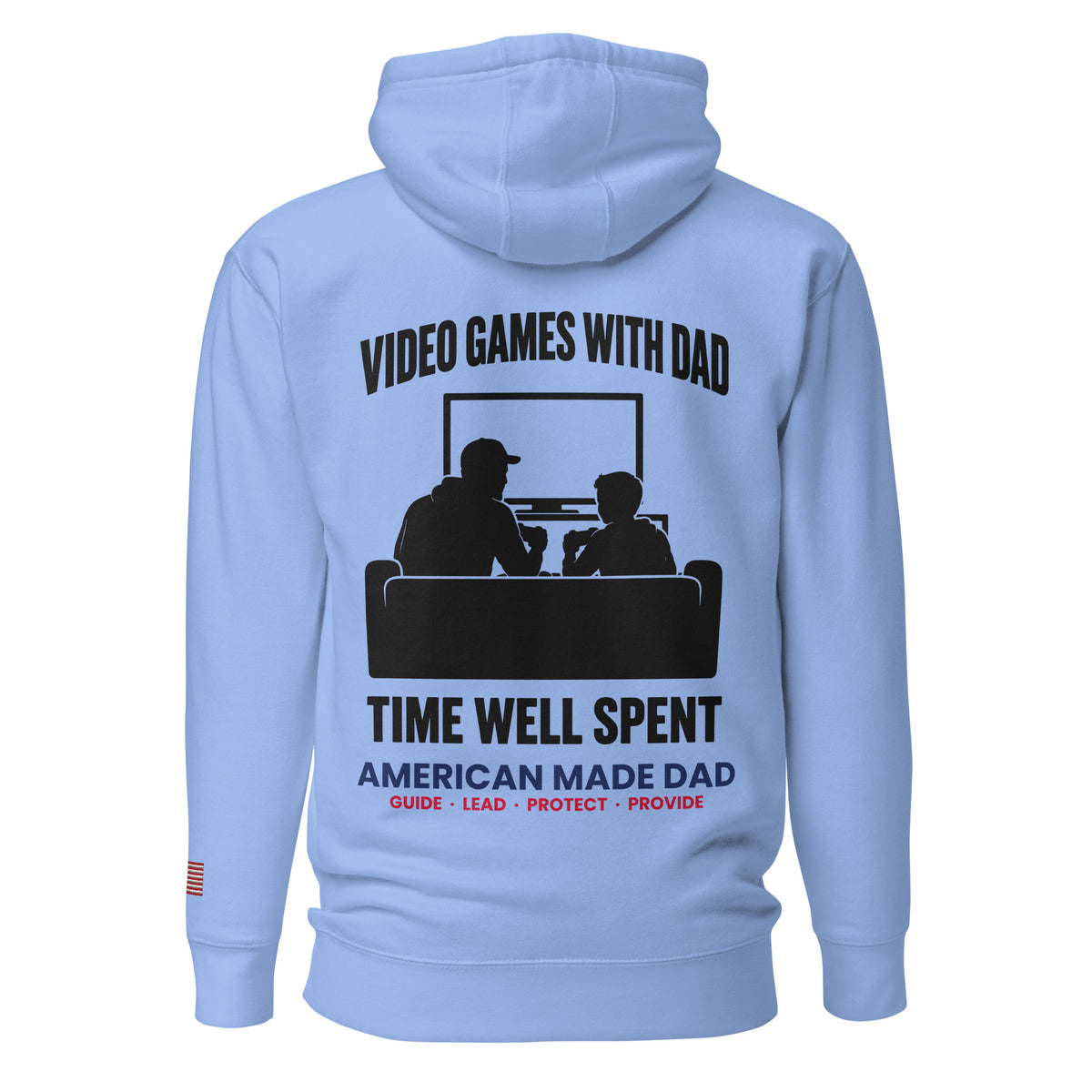 Video Games With Dad hoodie back design, Carolina Blue