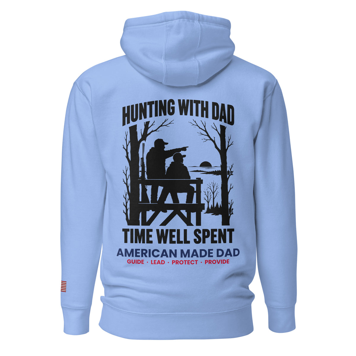 Hunting With Dad hoodie back design, Carolina Blue