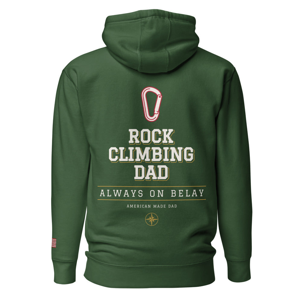 Rock Climbing Dad hoodie back Forest Green