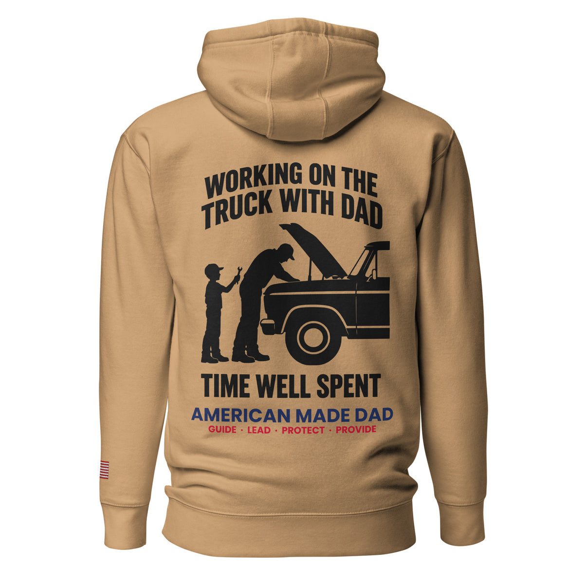 Working On The Truck With Dad hoodie back design, Khaki