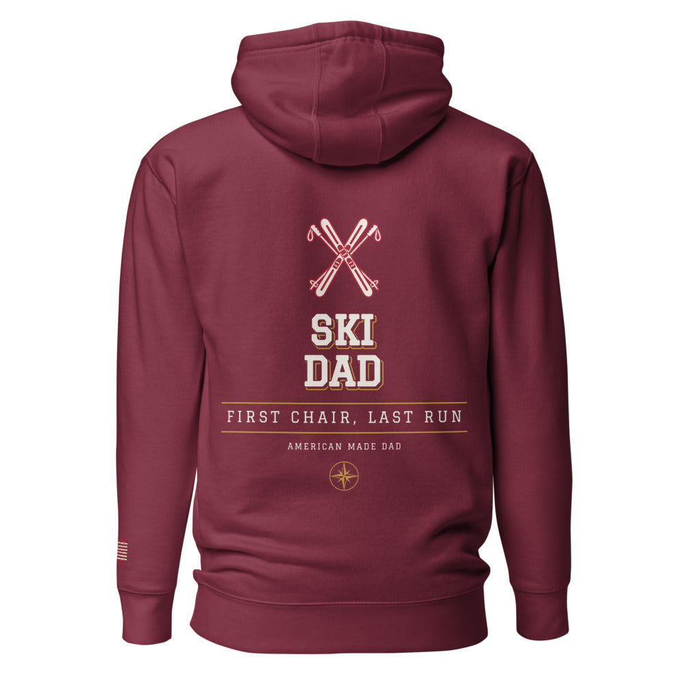 Ski Dad hoodie back Maroon