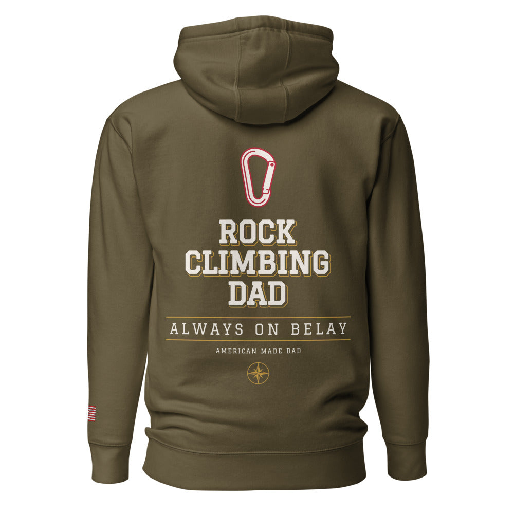 Rock Climbing Dad hoodie back Military Green