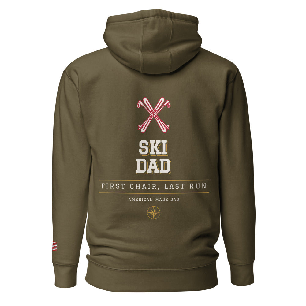 Ski Dad hoodie back Military Green