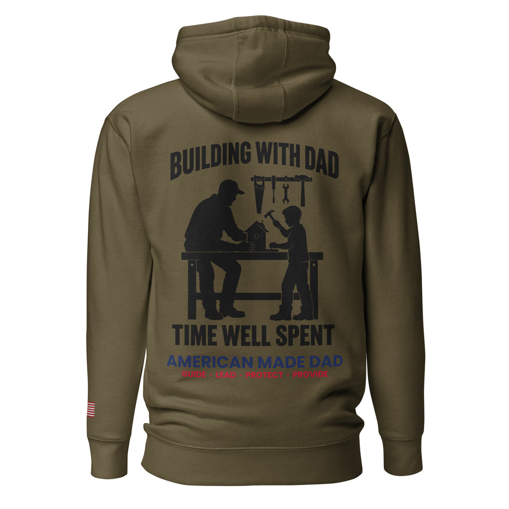 Building With Dad hoodie back design, Military Green