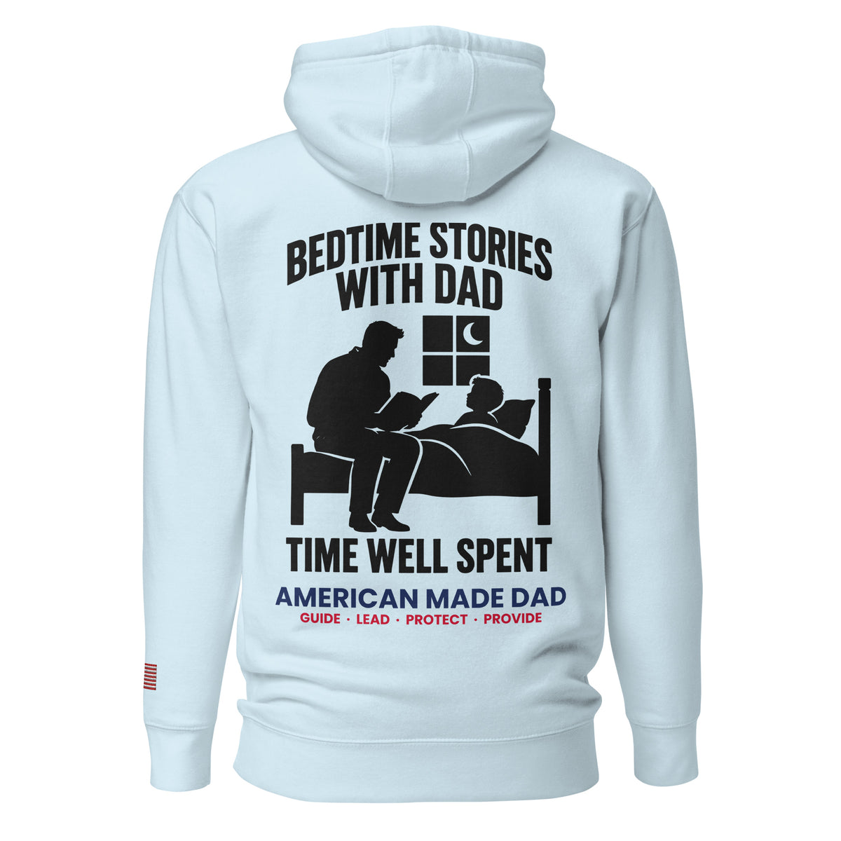 Bedtime Stories With Dad hoodie back design, Sky Blue