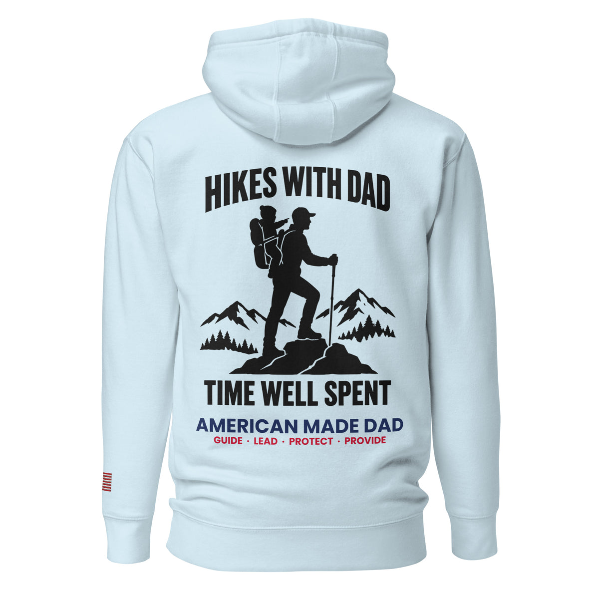 Hikes With Dad hoodie back design, Sky Blue