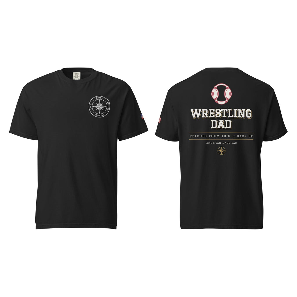 Wrestling Dad tee in Black, front and back