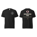 Wrestling Dad tee in Black, front and back